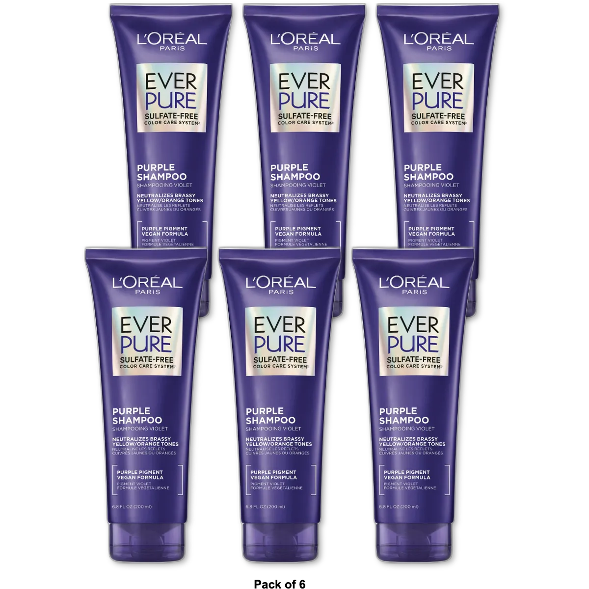 LOreal Paris EverPure Sulfate Free Shampoo Purple 6.8Oz (Pack of 6)