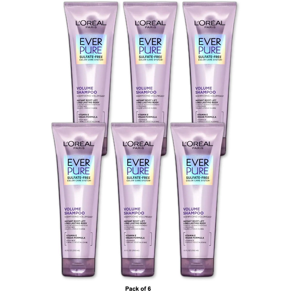LOreal Paris EverPure Sulfate Free Volume Shampoo Lotus 8.5Oz (Pack of 6)