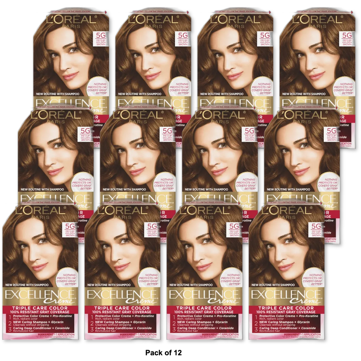 L'Oreal Paris Excellence Creme 5G Medium Golden Brown Hair Color 8oz (Pack of 12)