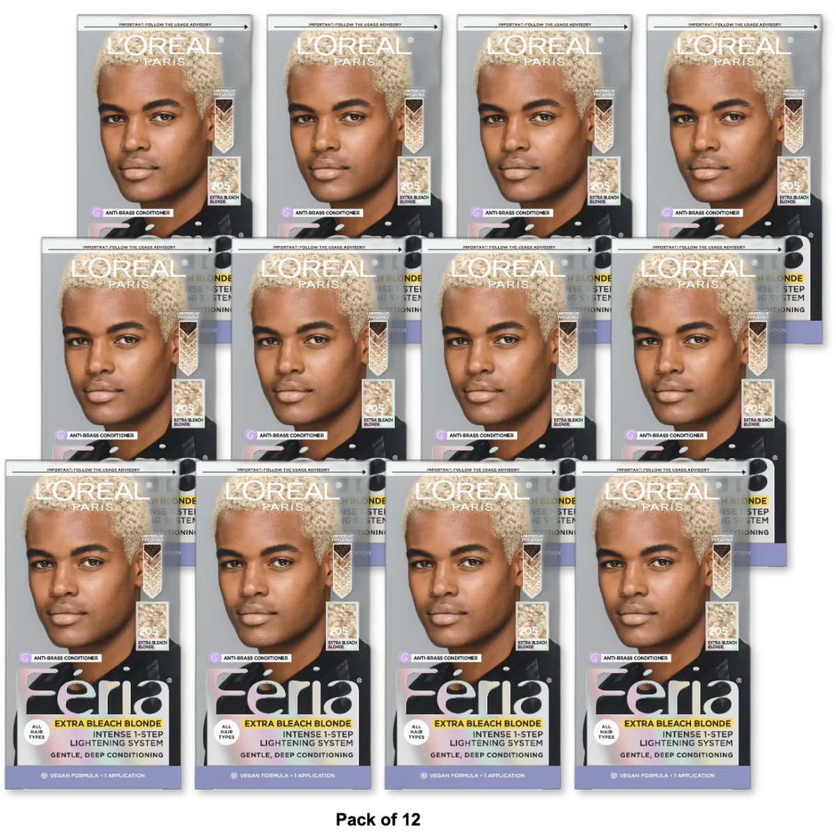 LOreal Paris Feria Deep Conditioning Hair Color 205 Extra Bleach Blonde 8oz (Pack of 12)