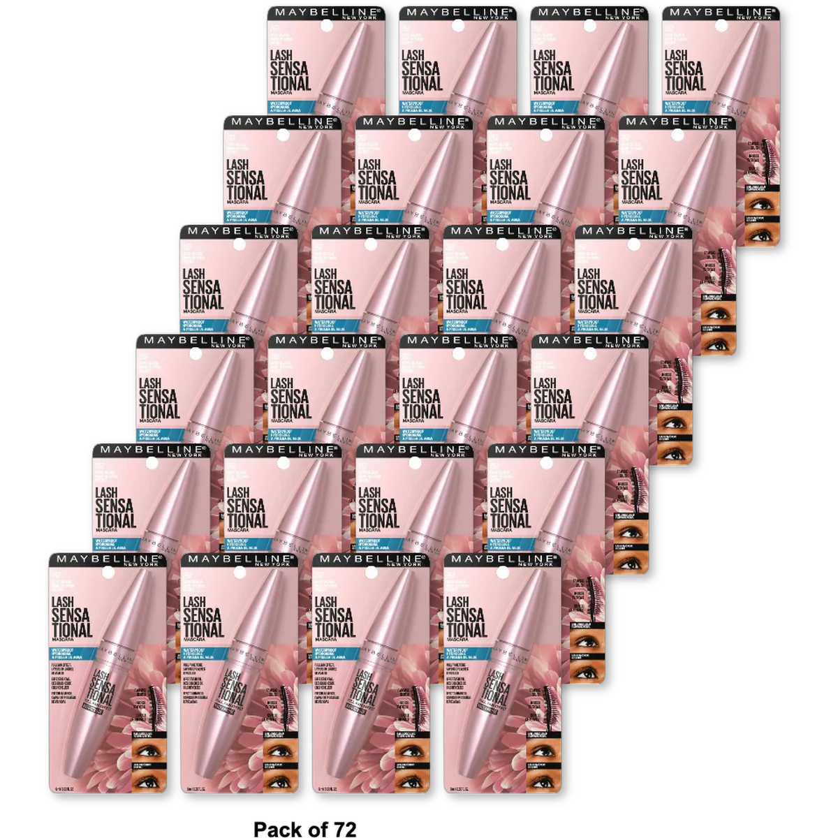 Maybelline Lash Sensational Waterproof Mascara Very Black 0.32oz (Pack of 72)
