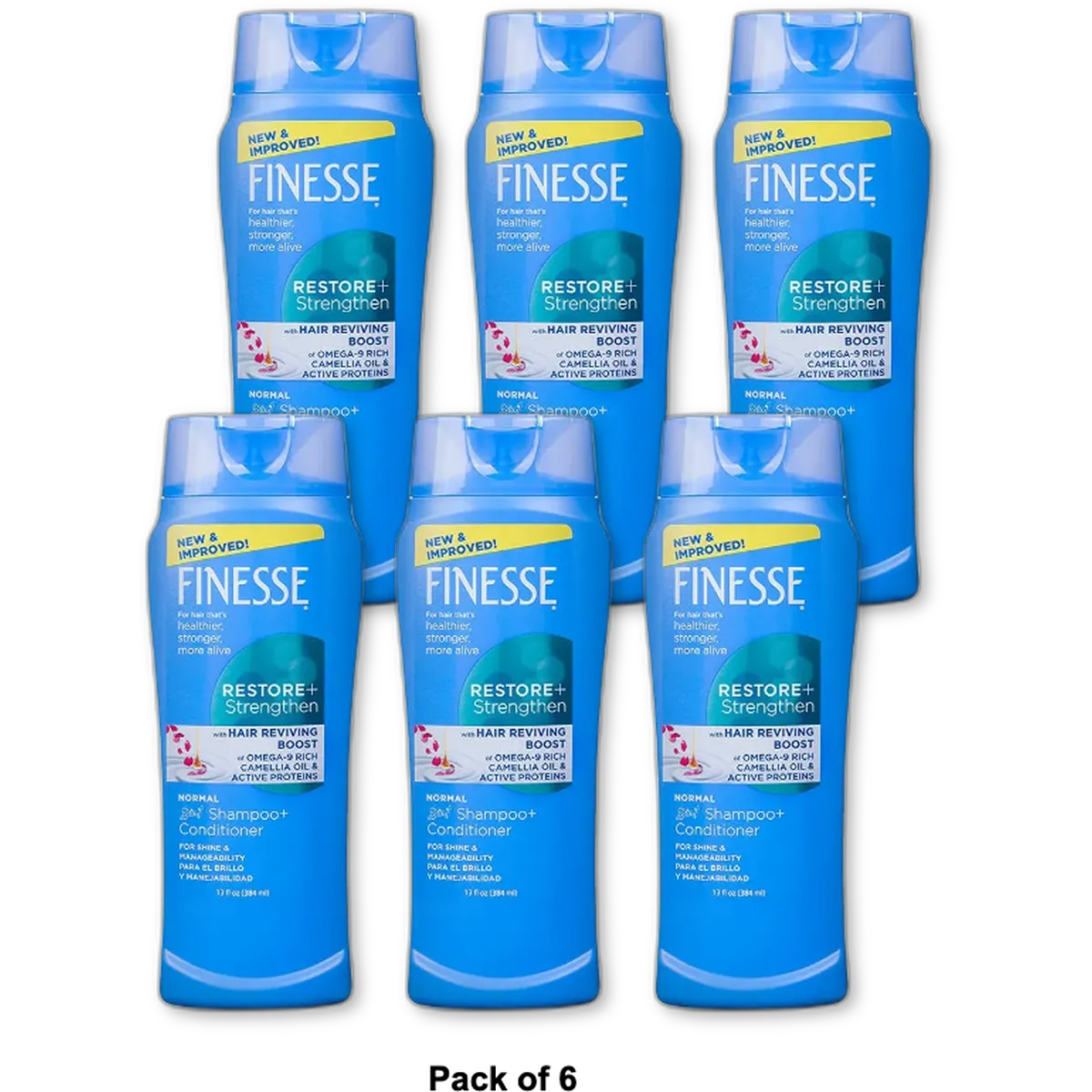 Finesse Restore Plus Strengthen 2 In 1 Texture Enhancing Shampoo And Conditioner 13Oz (Pack of 6)