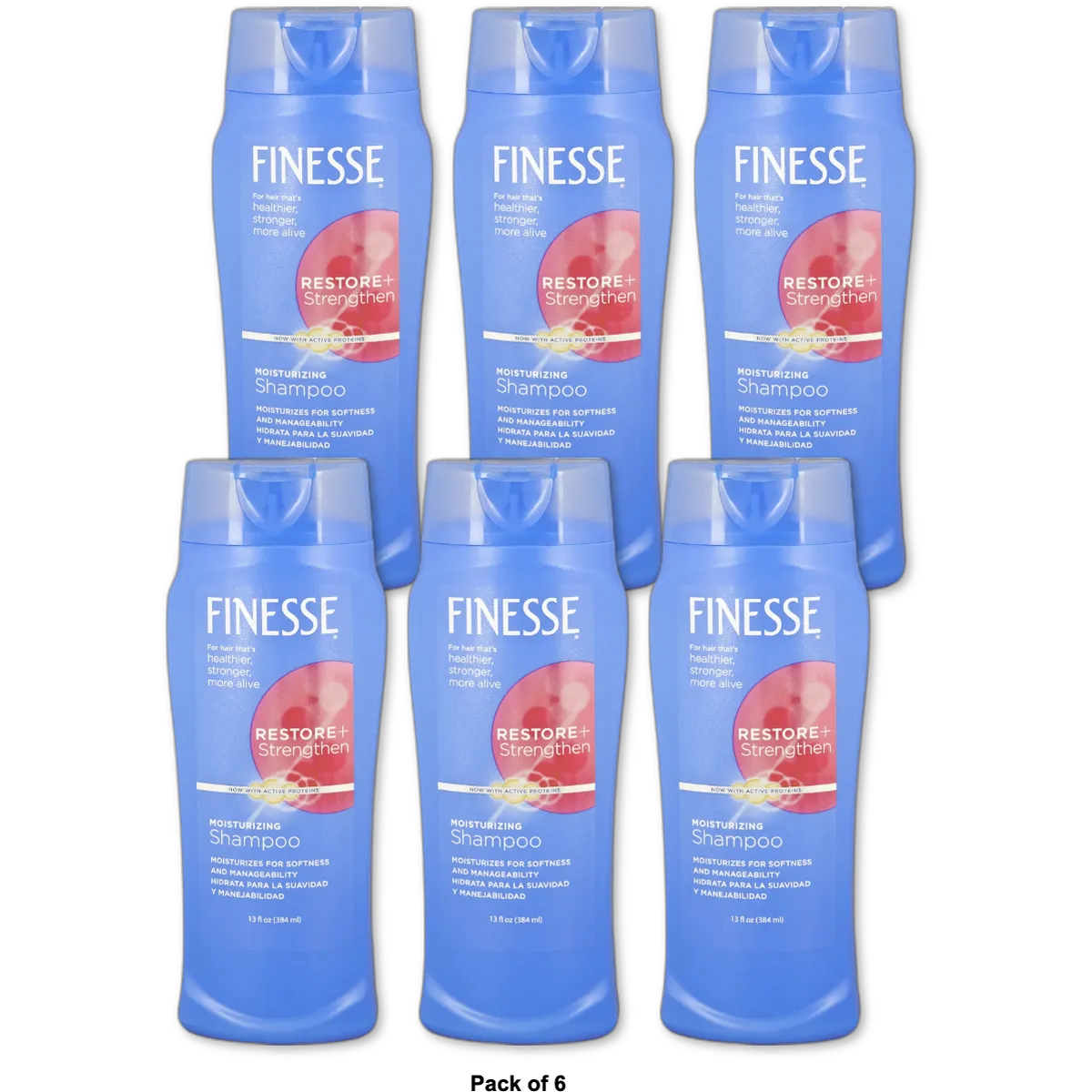 Finesse Self Adjusting Moisturizing Hair Shampoo For Dry Fragile Hair 13Oz (Pack of 6)