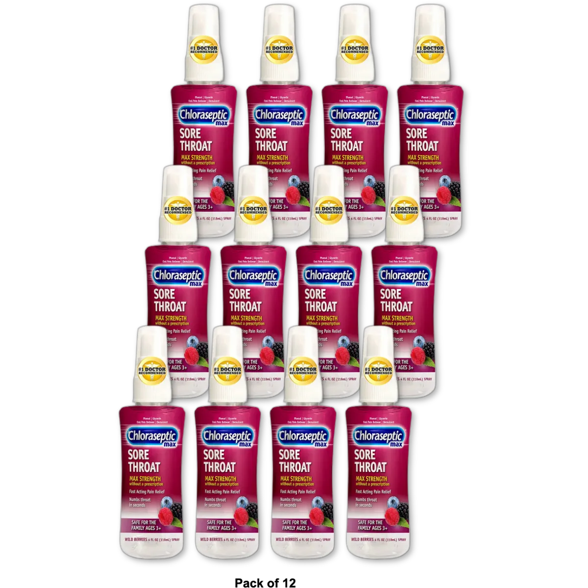 Chloraseptic Max Strength Sore Throat Spray Wild Berries 4Oz (Pack of 12)