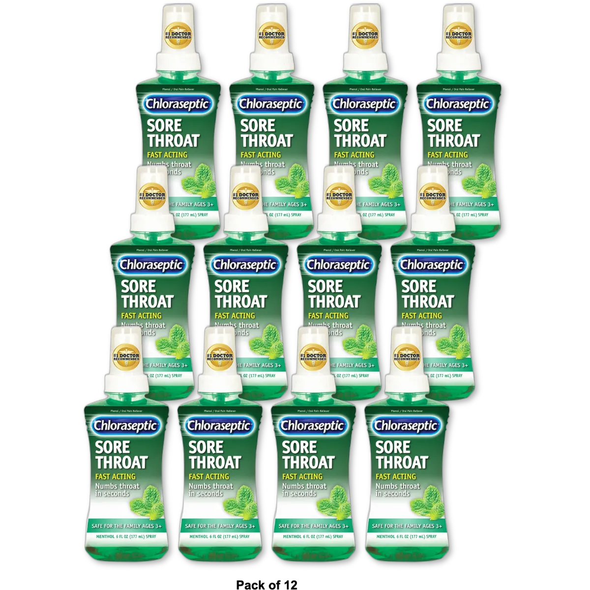 Chloraseptic Sore Throat Spray Menthol 6Oz (Pack of 12)