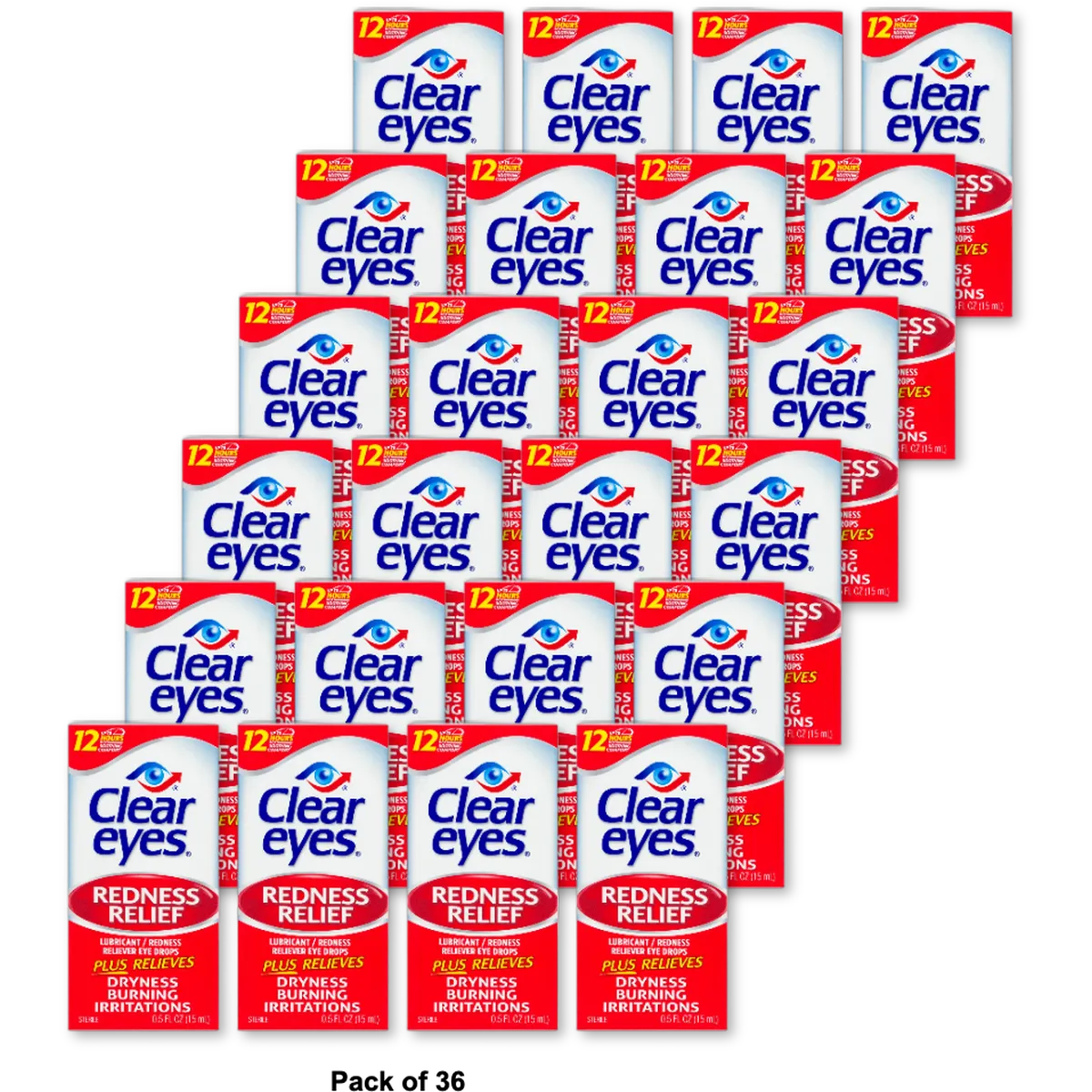 Clear Eyes Redness Relief Eye Drops 0.5Oz (Pack of 36)