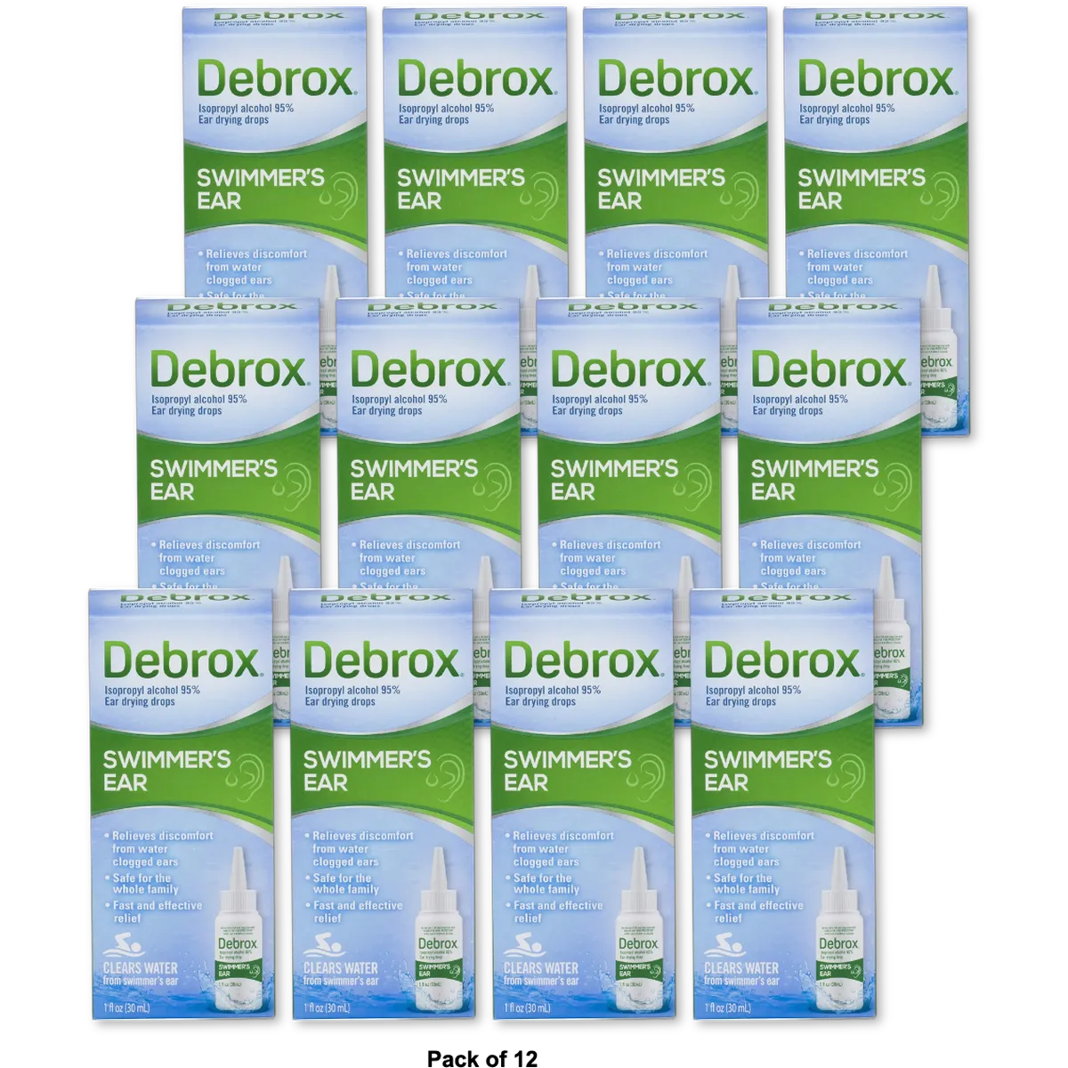 Debrox Swimmers Ear Relief Ear Drying Drops Water Clogged Relief 1Oz (Pack Of 12)