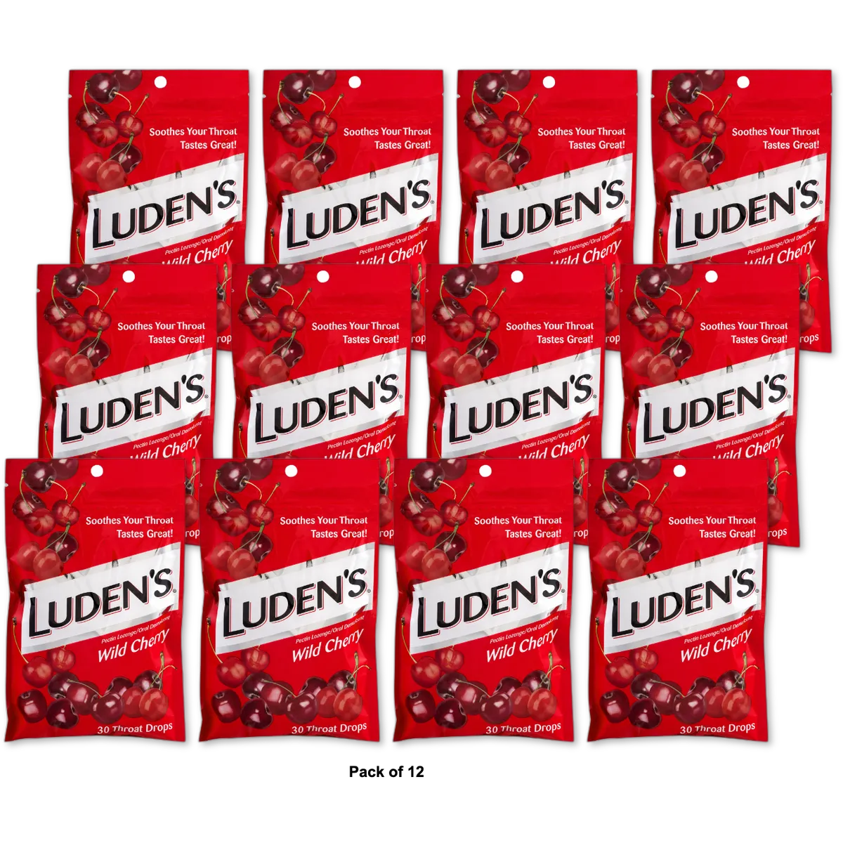 Ludens Great Tasting Throat Drops Wild Cherry 30 Drops/Bag 4oz (Pack of 12)