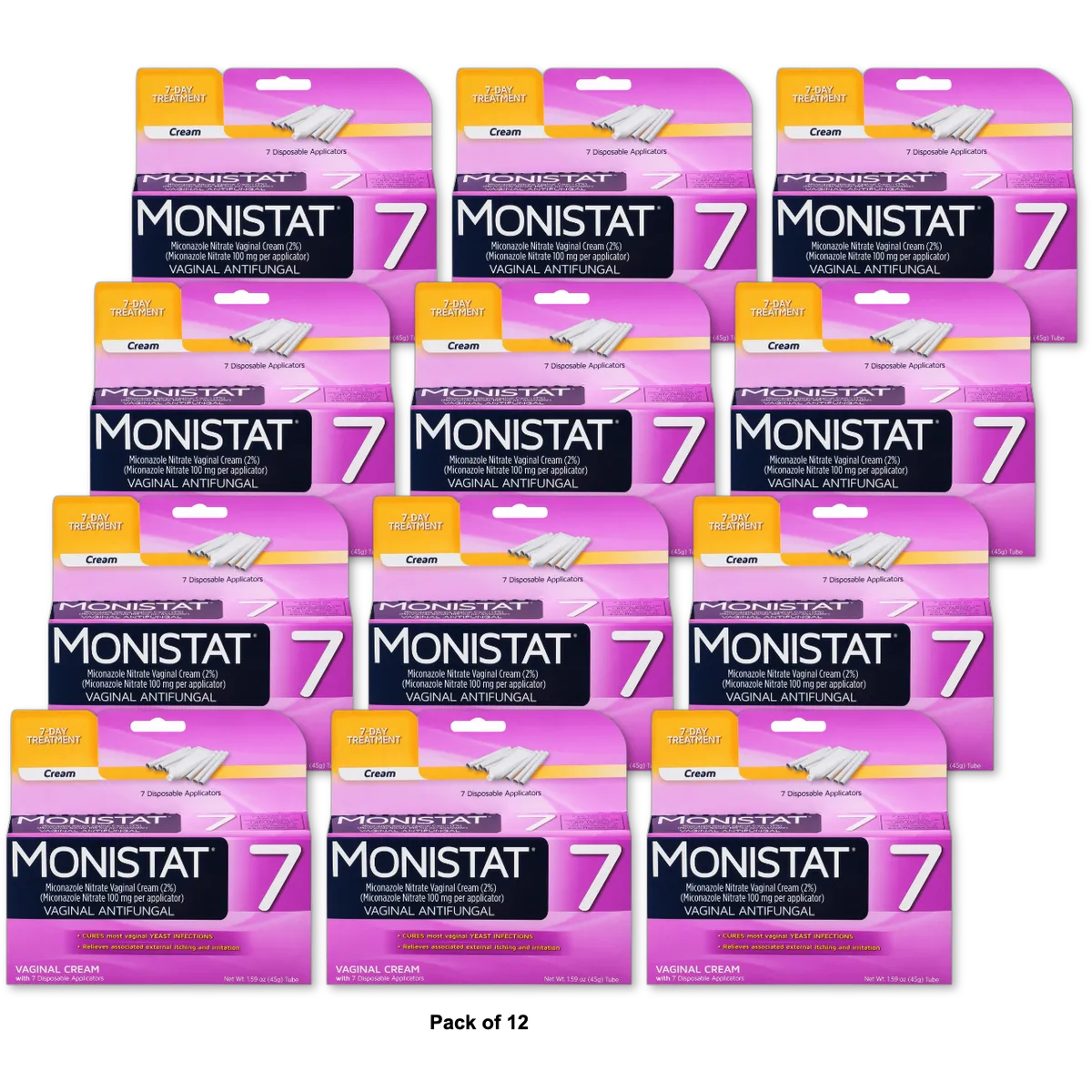 Monistat 7 Vaginal Antifungal Cream For 7 Days 1 Kit 1.59oz (Pack of 12)