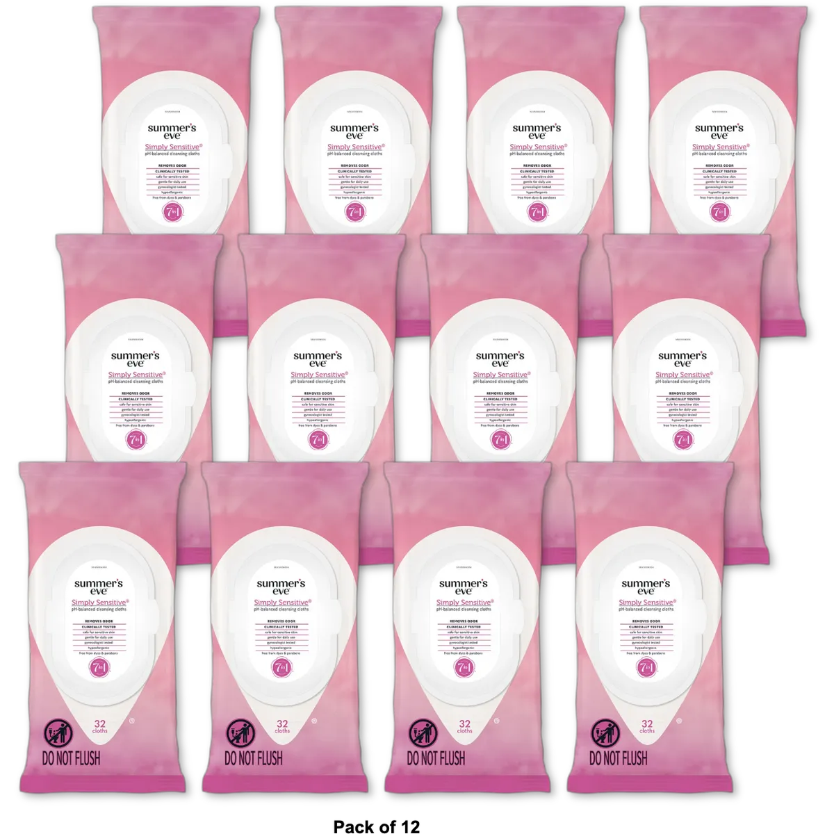 Summers Eve Simply Sensitive Daily Feminine Gentle Cloth 7.7oz (Pack of 12)