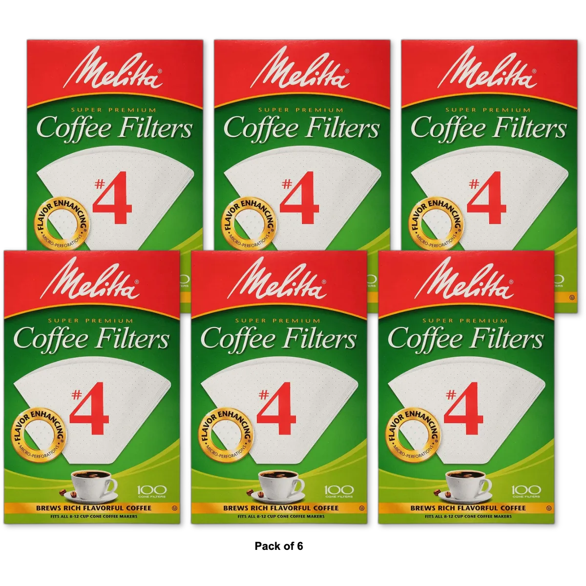 Melitta Natural Brown Paper Cone Coffee Filters 4 Size 128.16oz (Pack of 6)