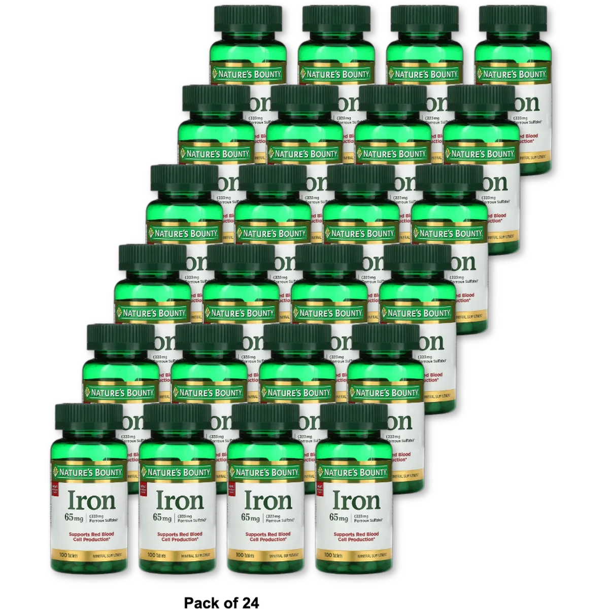 Nature's Bounty Iron 65mg 325mg Ferrous Sulfate Tablets 1.76Oz (Pack of 24)
