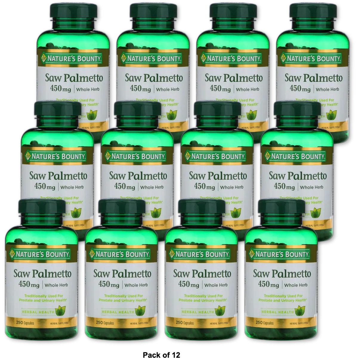 Saw Palmetto Natural Whole Herb 450 Mg Capsules For Men Health By Natures Bounty 1.38Oz(Pack of 12)