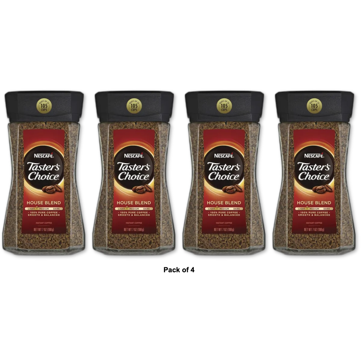Nescafe Tasters Choice Light Medium Roast Instant Coffee Jar 7Oz (Pack of 4)