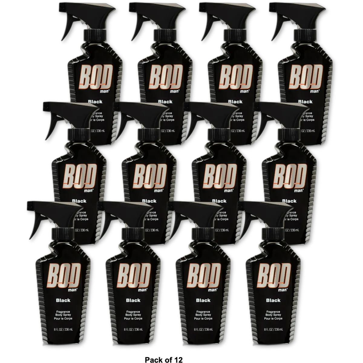 Bod Man Black Fragrance Body Spray 8Oz (Pack of 12)