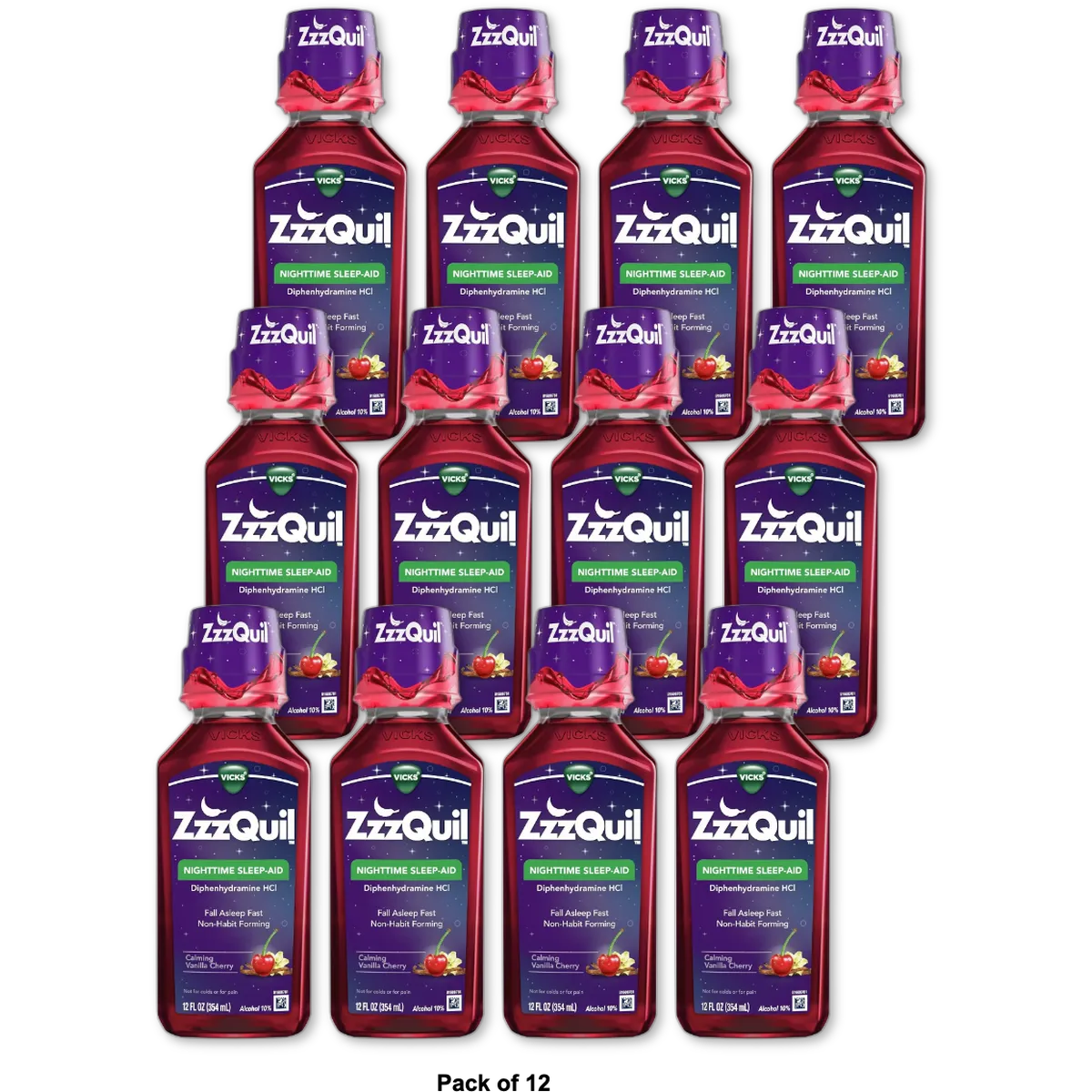 Zzzquil Night Time Sleep-Aid Liquid Syrup Calming Vanilla Cherry12Oz (Pack of 12)