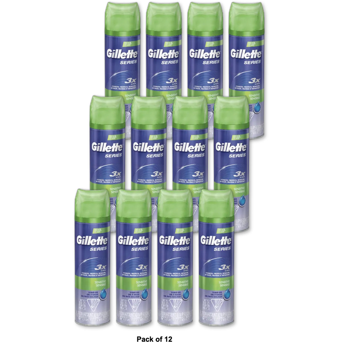 Gillette Series Shaving Gel With Soothing Aloe Sensitive Skin (Fromerly Sensitive Cool Wave)7Oz (Pack of 12)