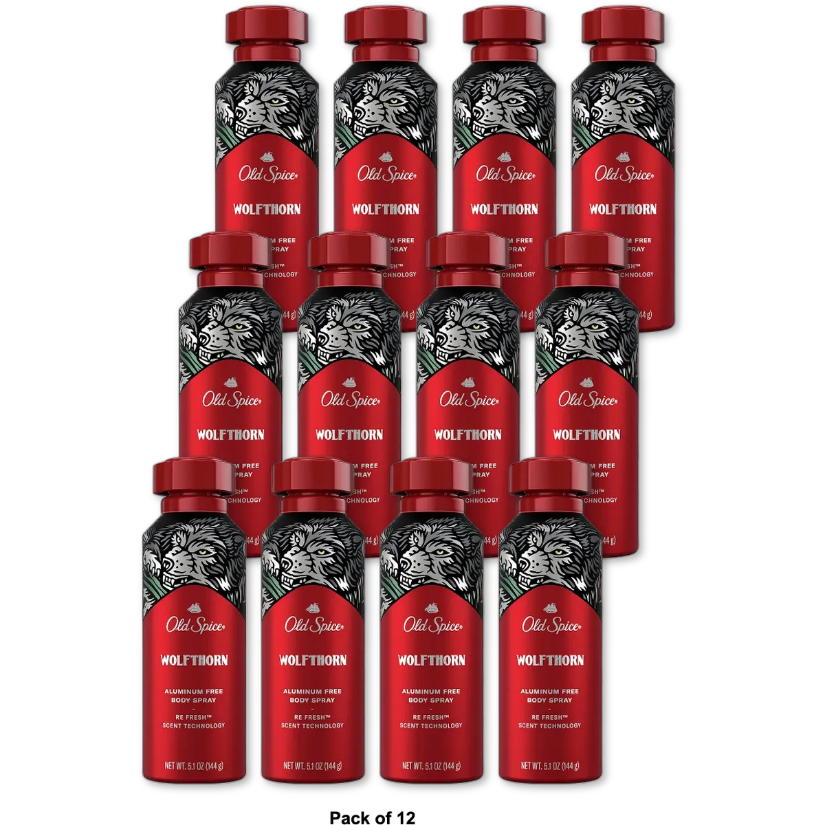 Old Spice Aluminum Free Body Spray For Men Wolfthorn 5.1Oz (Pack of 12)