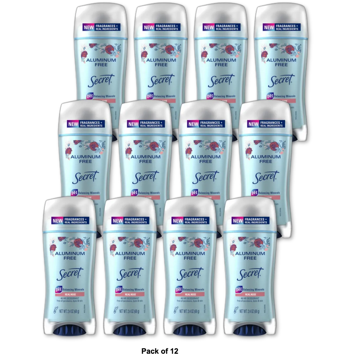 Secret Aluminum Free Deodorant for Women Real Rose 2.4Oz (Pack of 12)