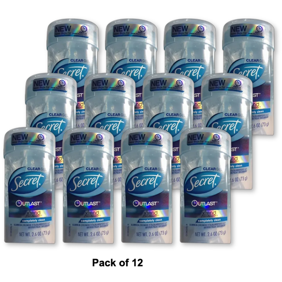 Secret Outlast Antiperspirant And Deodorant Clear Gel Completely Clean 2.6Oz (Pack of 12)