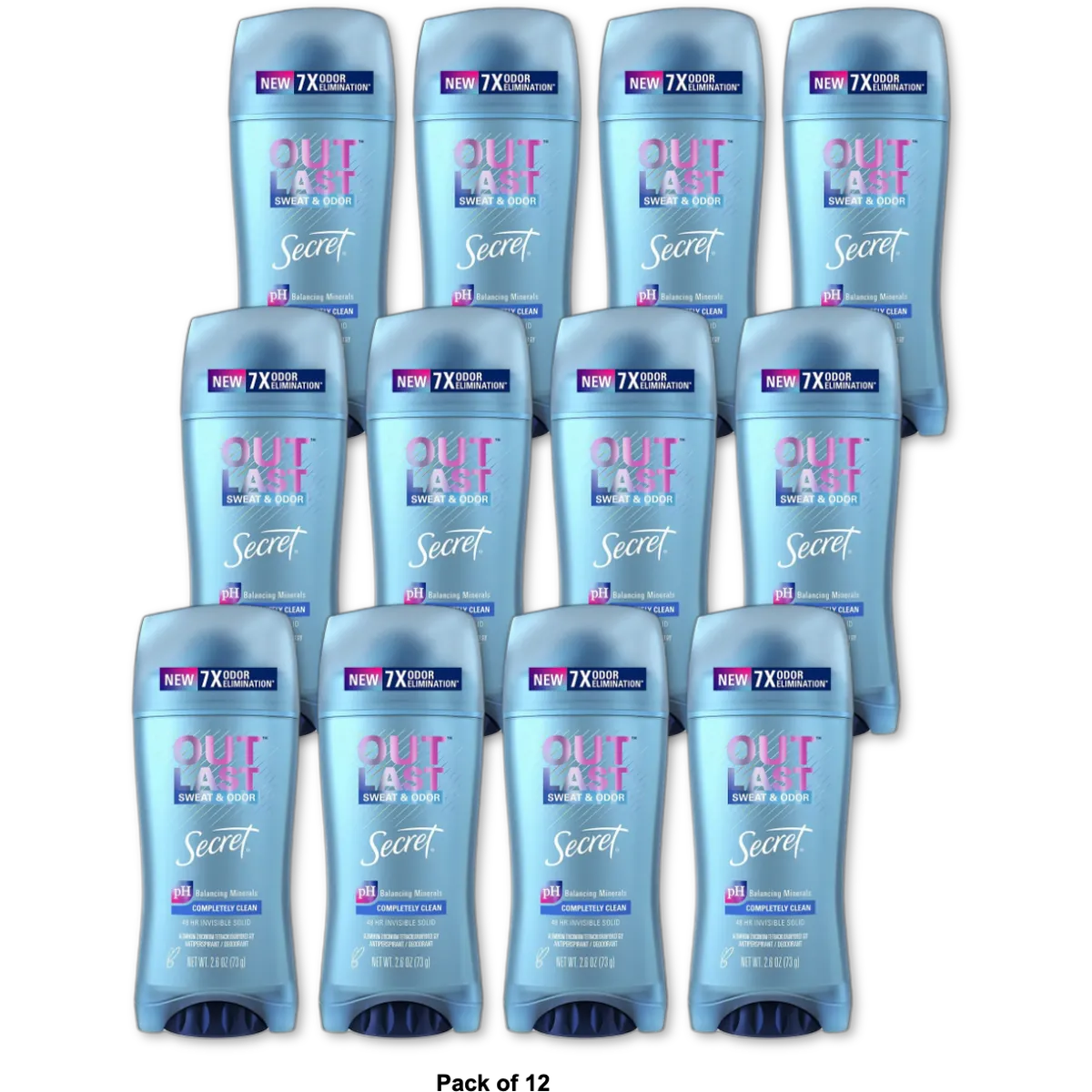 Secret Outlast Antiperspirant Deodorant Invisible Solid Completely Clean 2.6Oz (Pack of 12)