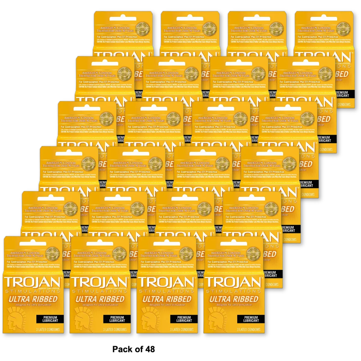 Trojans Condoms Ribbed Lubricated Latex 0.48oz (Pack of 48)