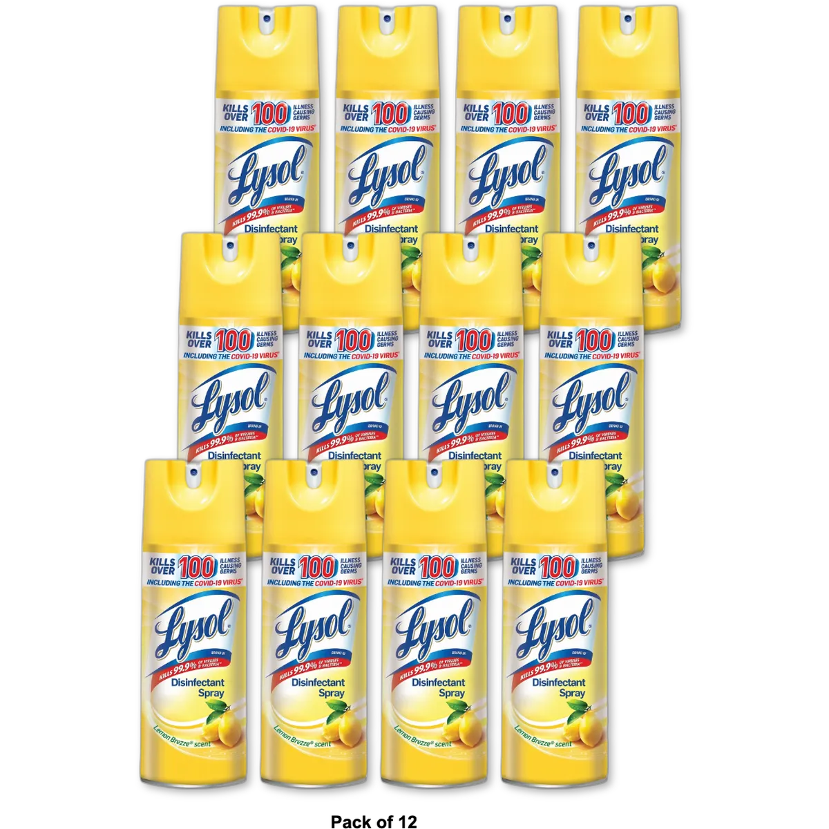 Lysol Disinfectant Spray Lemon Breeze Scent 19Oz (Pack of 12)