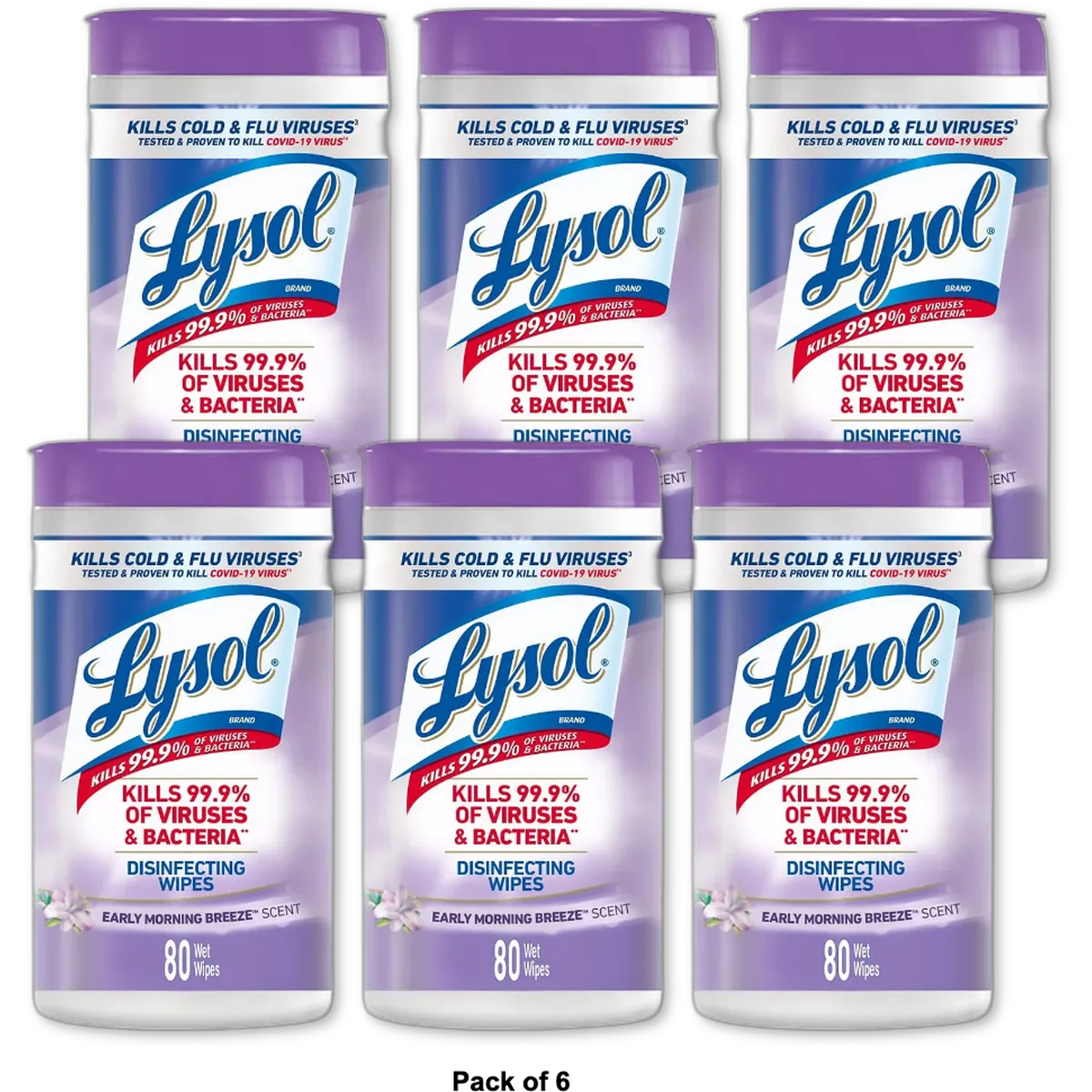 Lysol Disinfecting Wipes Early Morning Breeze 80 Wet Wipes 21.12oz (Pack of 6)
