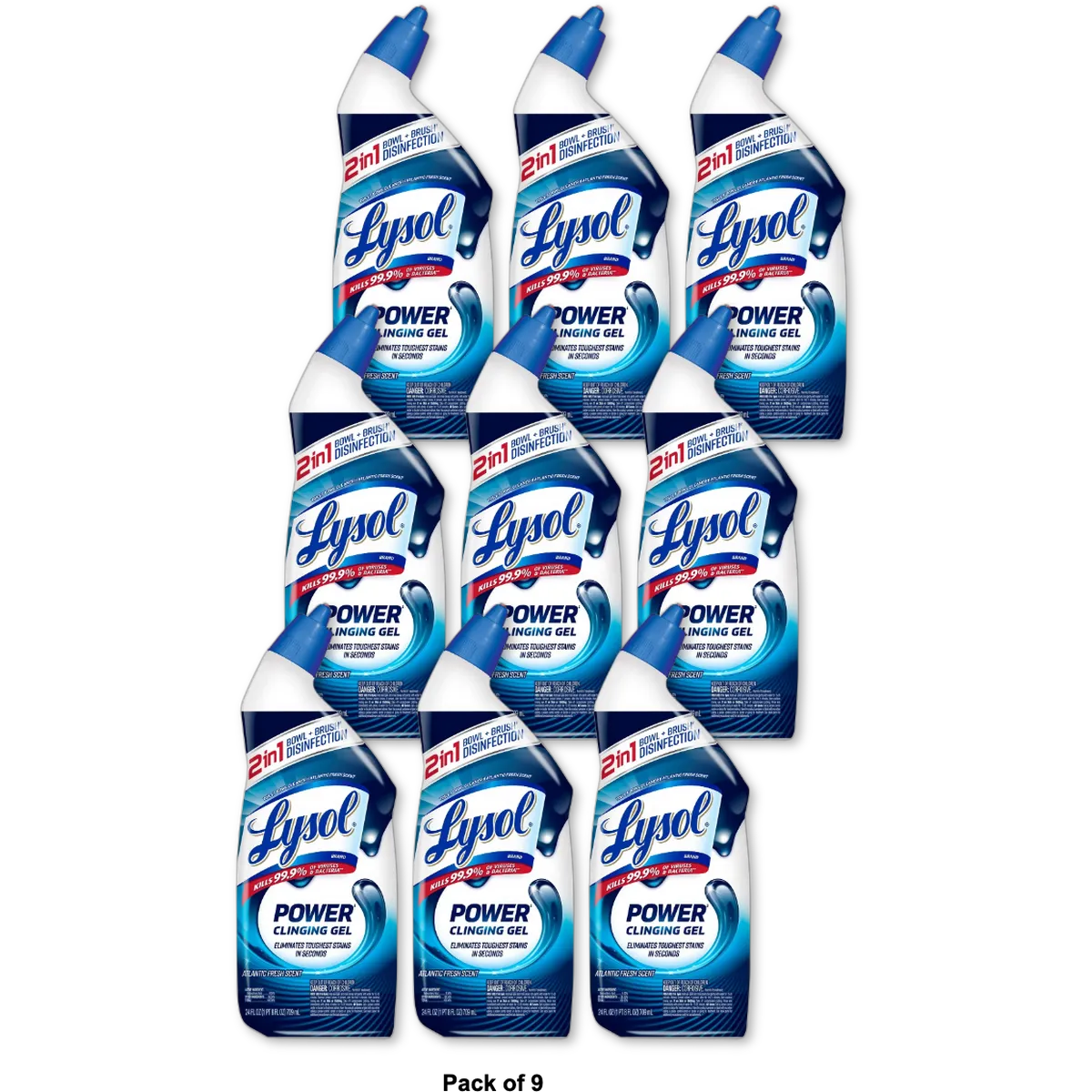 Lysol Toilet Bowl Cleaner Gel For Cleaning and Disinfecting Stain Removal 24Oz (Pack of 9)