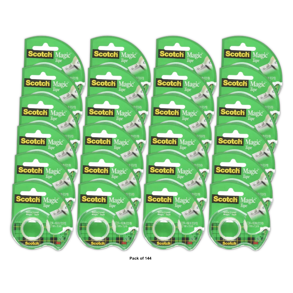 3M Scotch Magic Transparent Tape 0.5in x 450in 1.12Oz (Pack of 144)