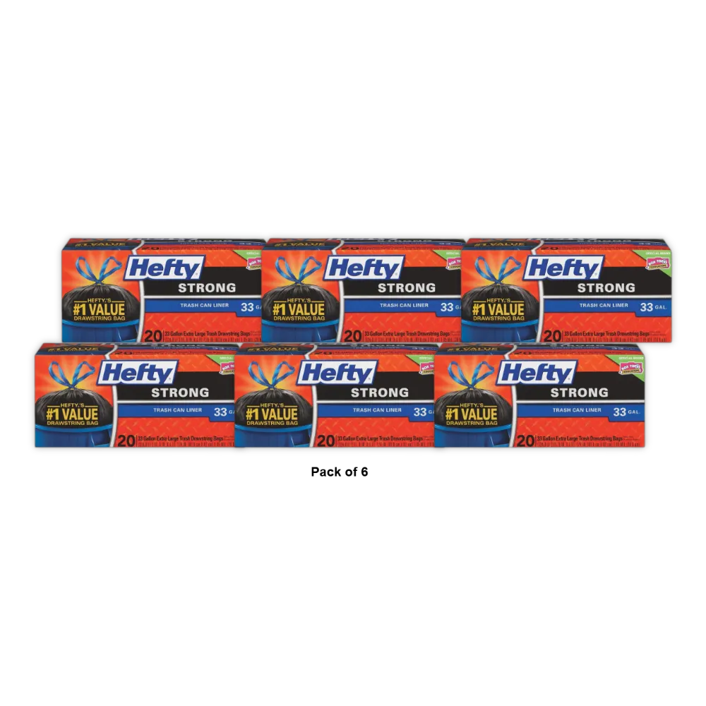 Hefty Strong Extra Large Trash Bags 33 Gallon 73.92oz (Pack of 6)
