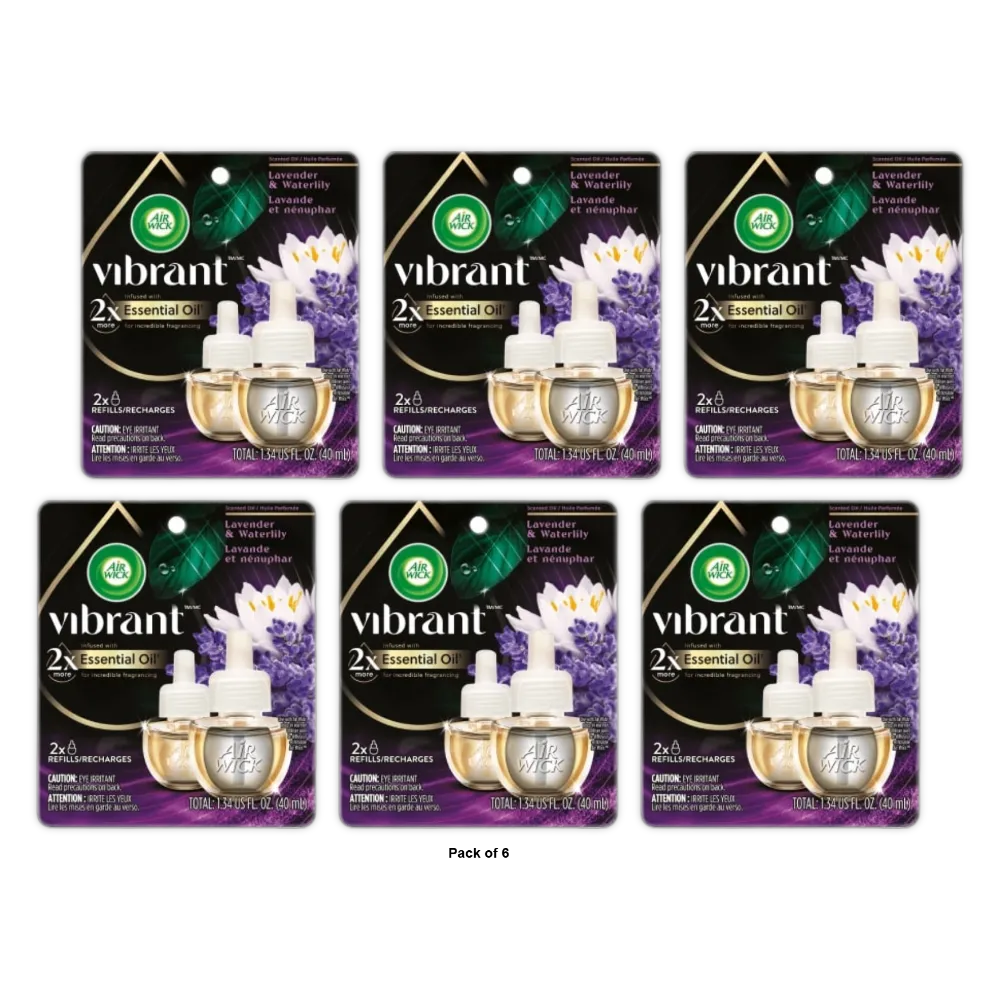 Air Wick Scented Oil Refill. Vibrant Lavender & Waterlily 1.34 Oz (Pack Of 6)
