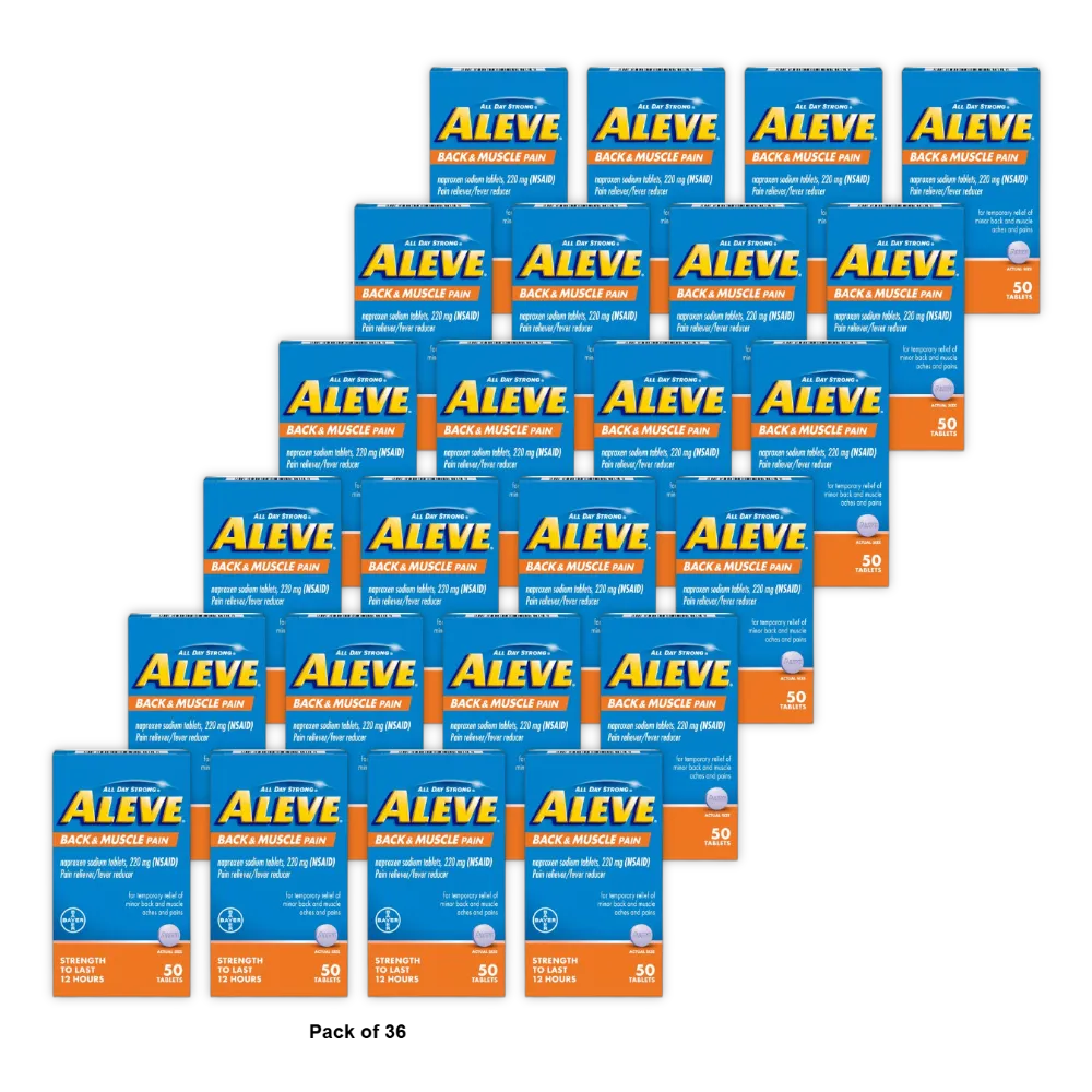 Aleve Back and Muscle Pain Tablets 50CT 1.552oz (Pack of 36)