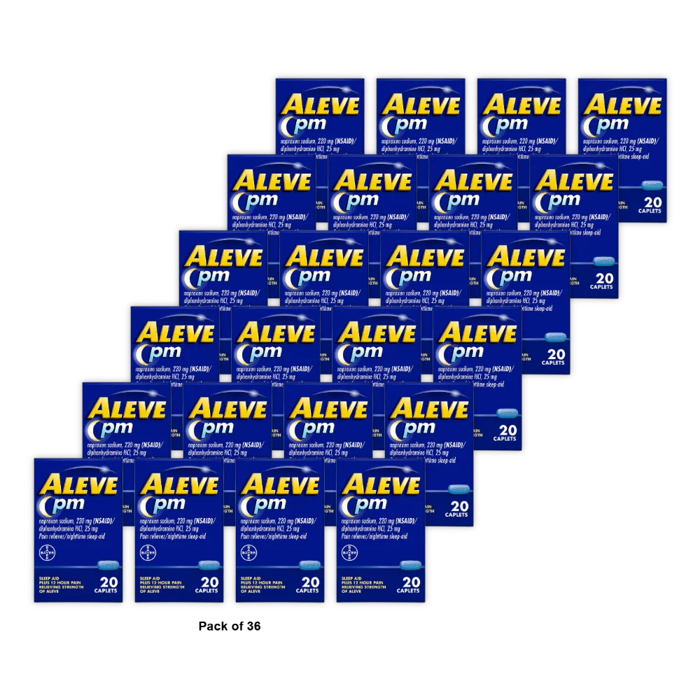 Aleve Pain Relief and Nighttime Sleep Aid Naproxen Sodium Caplets 20 Count 1.264oz (Pack of 36)
