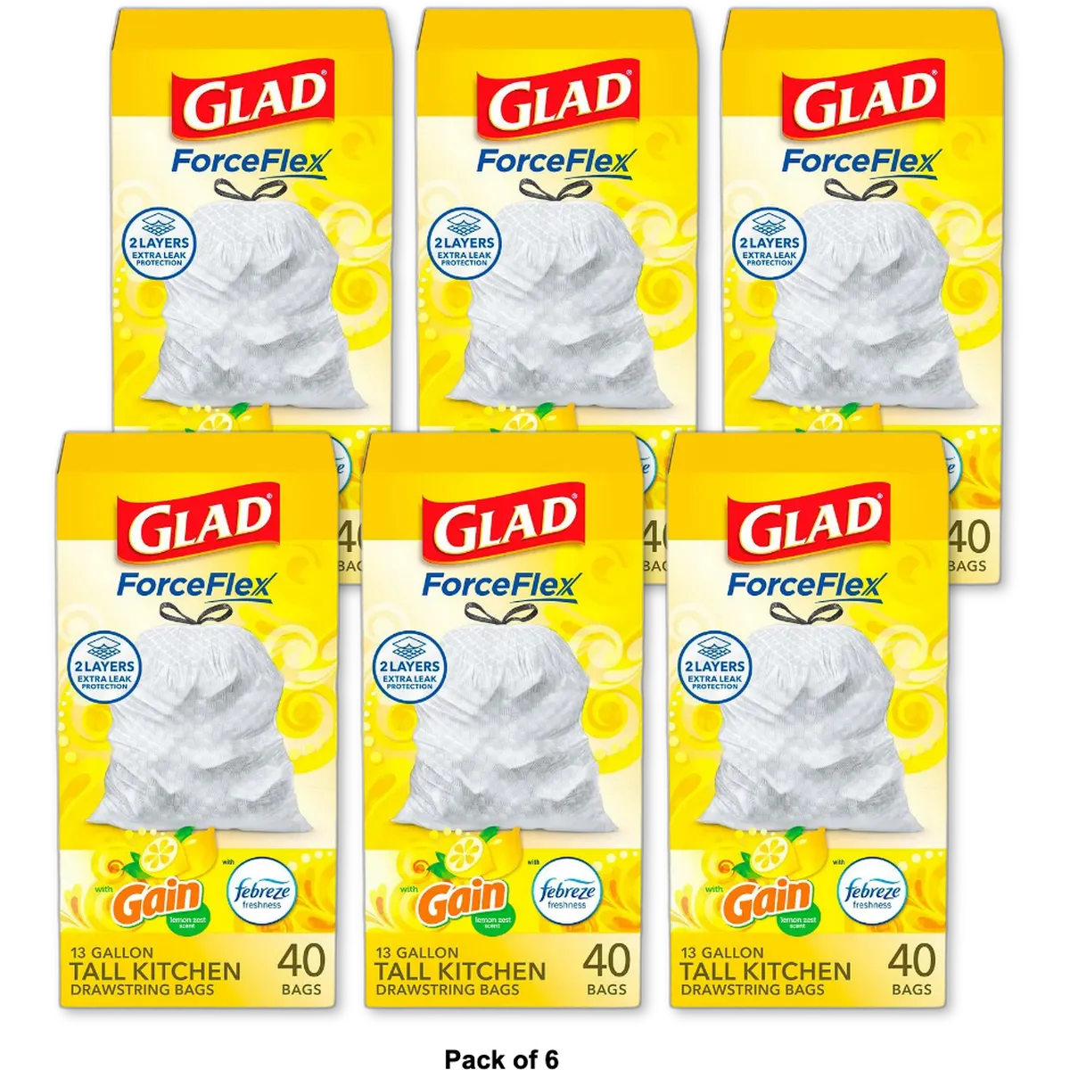 Glad Tall Kitchen White Drawstring Bags With Odor Shield And Lemon 22 Oz (Pack of 6)
