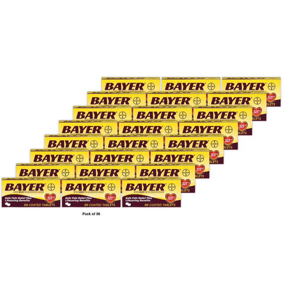 Bayer Genuine Aspirin 325mg Pain Reliver/Fever Reducer Tablets 50 Ea 9.6oz (Pack of 36)
