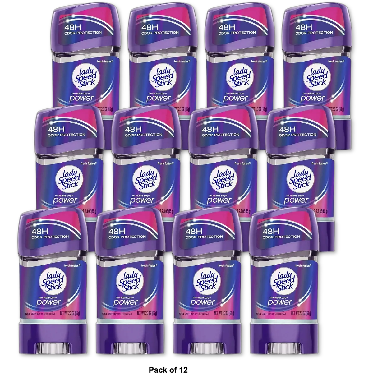 Lady Speed Stick 24X7 Fresh Fusion Gel Deodorant 2.3Oz (Pack of 12)
