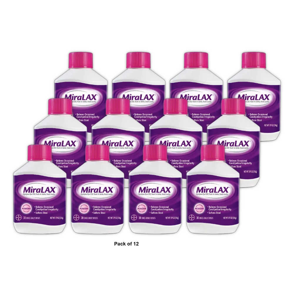 Miralax Laxative Powder To Relieves Constipation 30 Days 17.9Oz (Pack of 12)