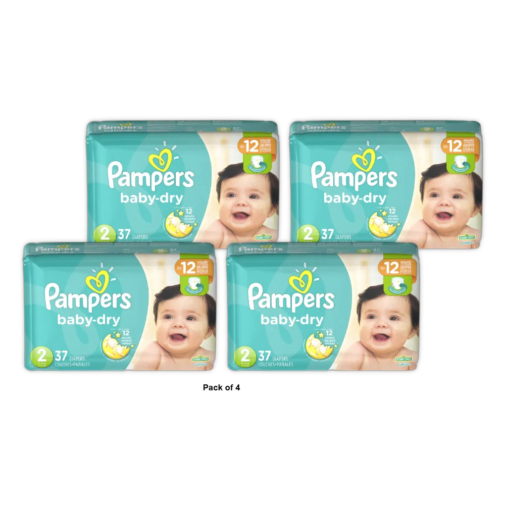 Pampers Baby Dry Diapers Jumbo Pack - Size 2 37Ct 1.55Oz (Pack Of 4)