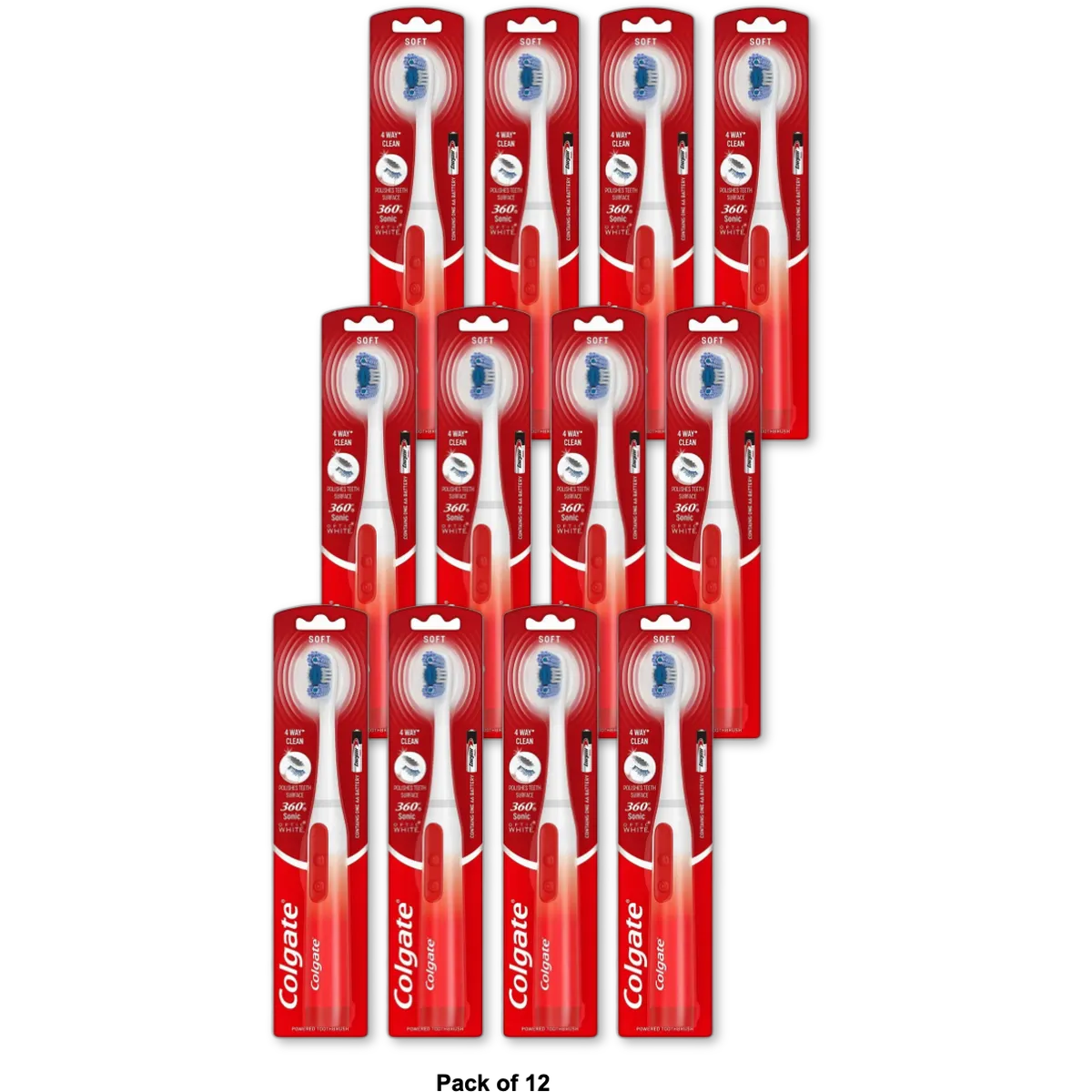 Colgate 360 Optic White Sonic Powered Battery Toothbrush 3.04oz (Pack of 12)