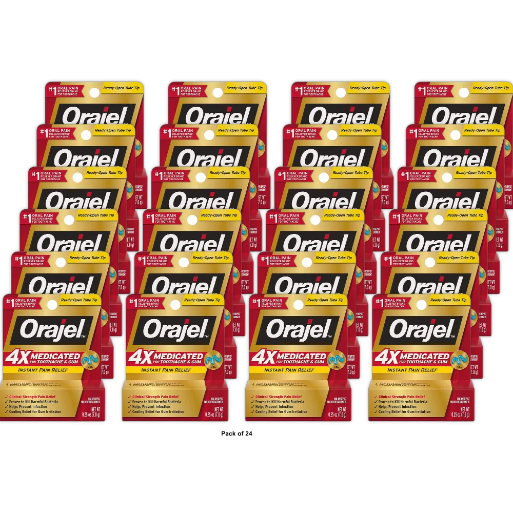 Orajel Instant Pain Relief For Severe Toothache Cooling Gel 0.25Oz (Pack Of 24)