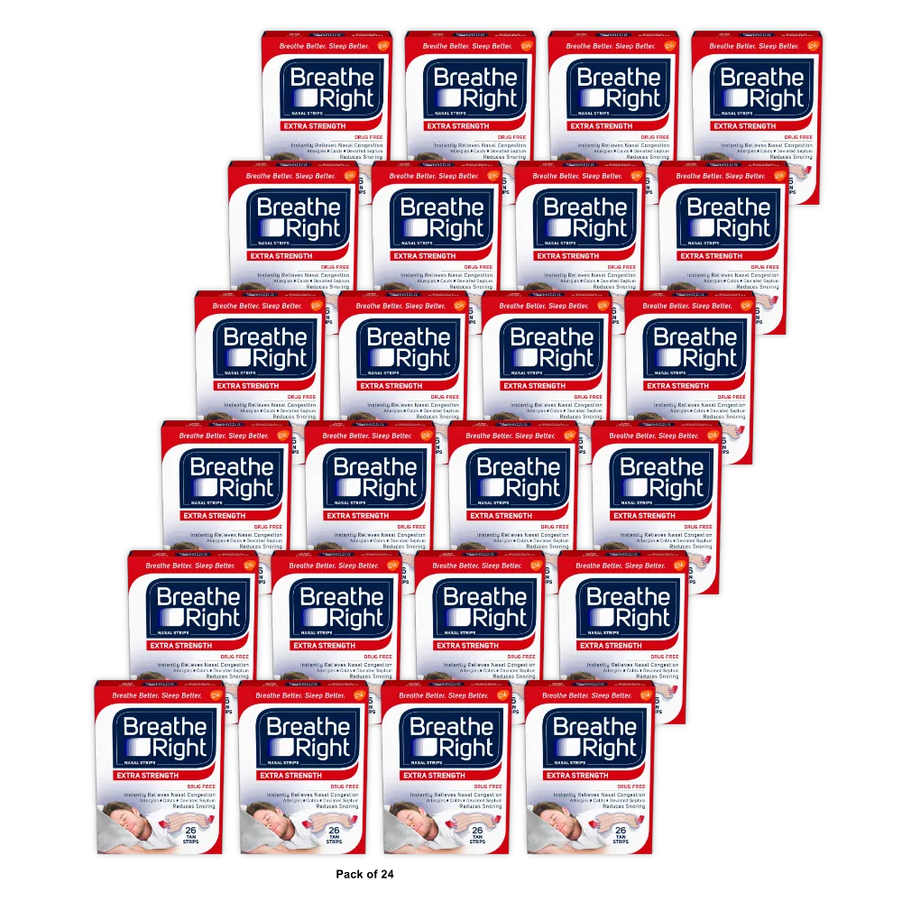 Breathe Right Nasal Strips for Congestion Relief Extra Tan Drug-Free0.71oz (Pack of 24)