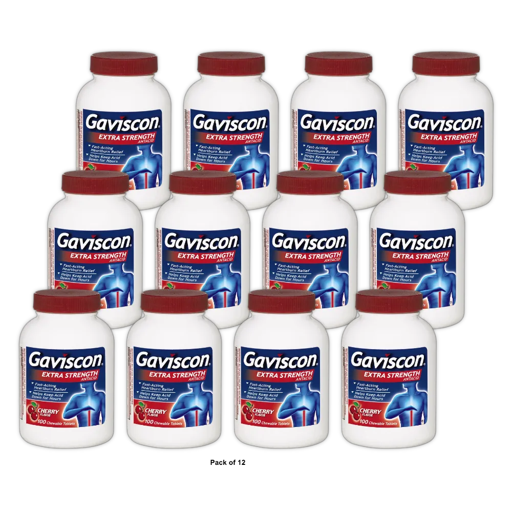 Gaviscon Antacid Extra Strength Cherry Chewable Tablets 12.8oz (Pack of 12)