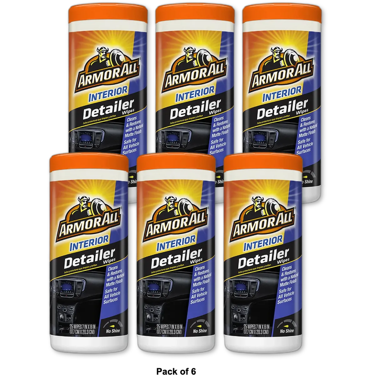 Armor All Natural Finish Interior Detailer Car Wipes 5.3Oz (Pack of 6)