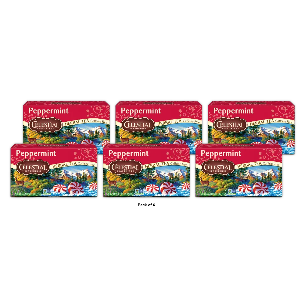 Celestial Seasonings Caffeine Free Peppermint Natural Herbal Tea20 Bags 1.1Oz (Pack Of 6)
