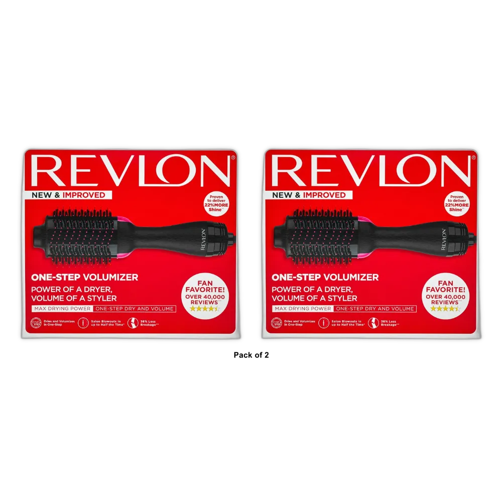Revlon One Step Hair Dryer And Volumizer Hot Air Brush Black Blow Dryer 25.12 (Pack of 2)