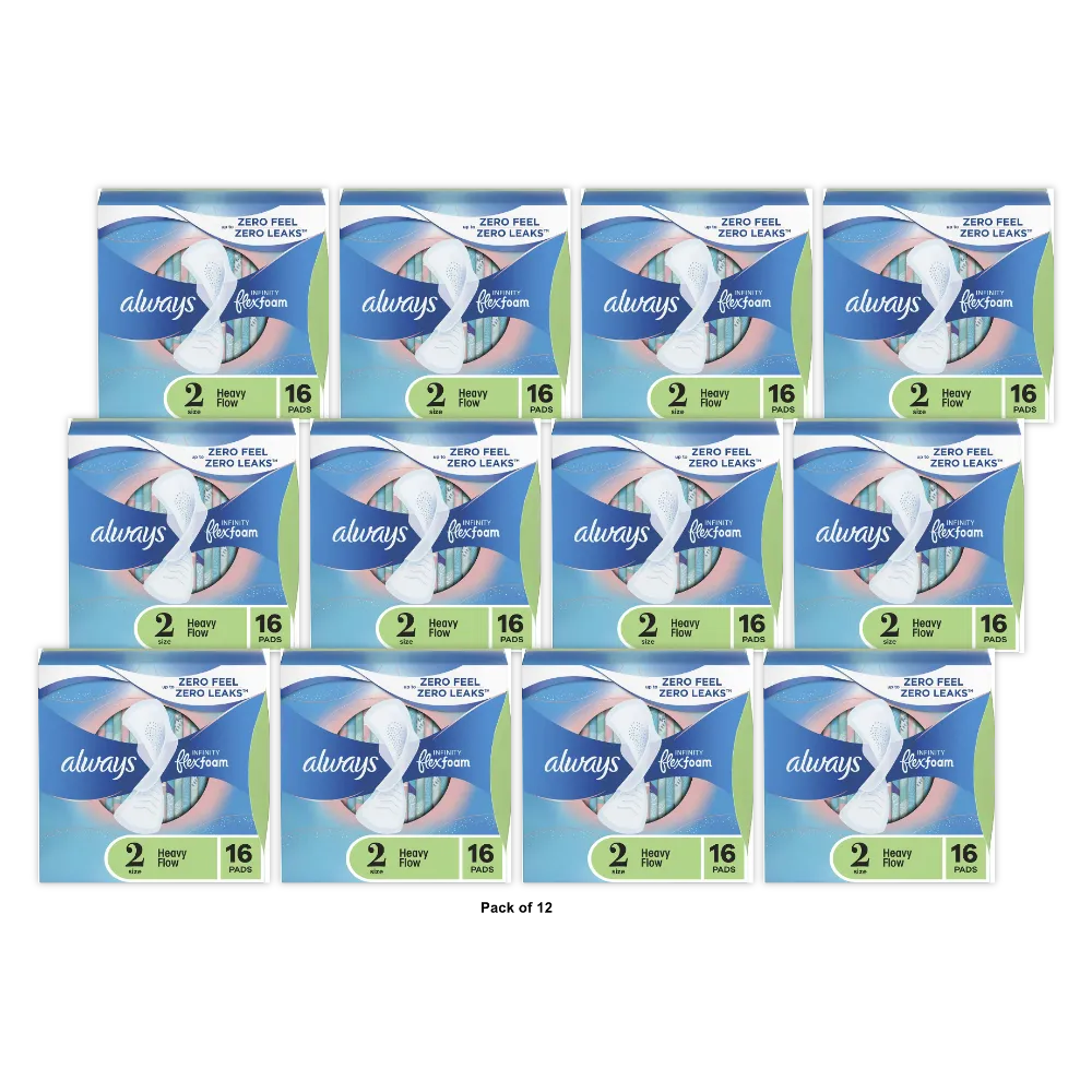 Always Pads Size 2 Infinity With Flex Foam Heavy Flow 4.16Oz (Pack of 12)