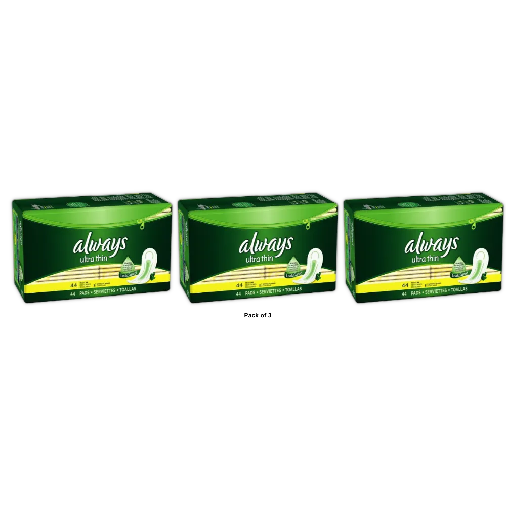 Always Ultra Thin Maxi Pads Regular (31484)44 Ea 3 Pack 3Oz (Pack Of 3)