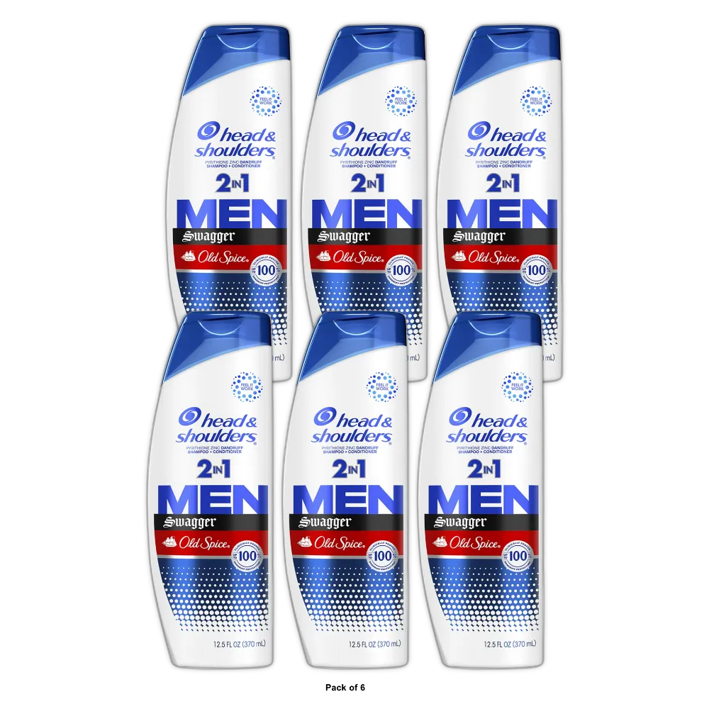 Head & Shoulders Mens 2 in 1 Dandruff Shampoo and Conditioner Old Spice Swagger 12.5Oz (Pack of 6)