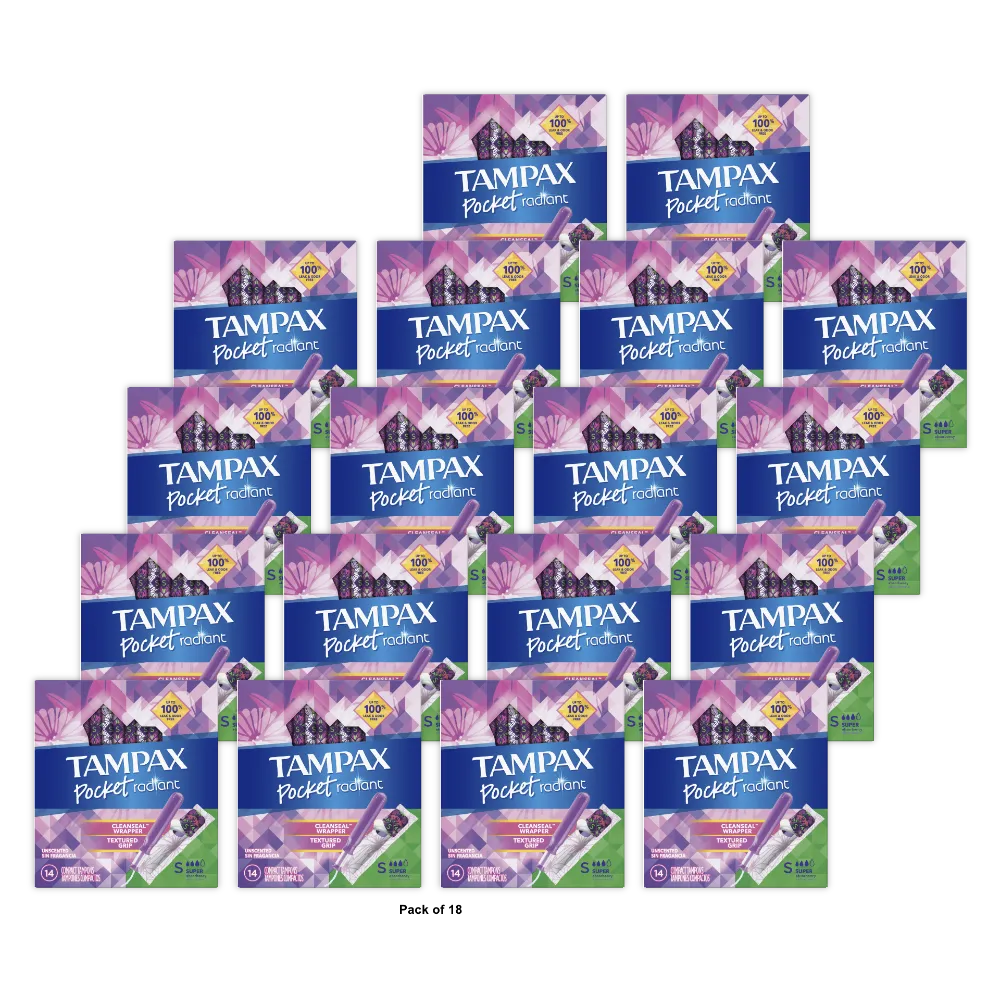 Tampax Pocket Radiant Super Absorbency Compact Tampons (Pack of 18)